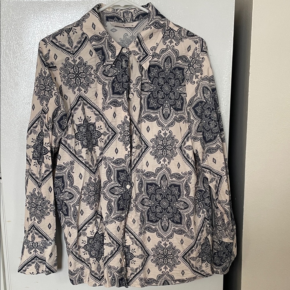 Tu Made‎ In Morocco Size 16 Women’s Floral Patterned Button Up Long Sleeve Shirt